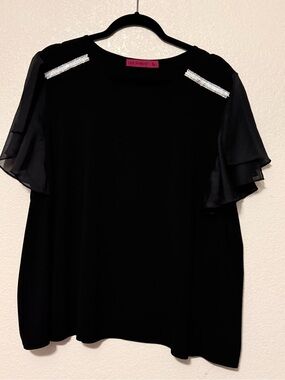 Love Scarlett Black Ruffle Sleeve Top with Embellished Shoulders 0014